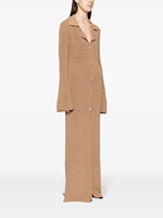 Robe longue côtelée en mélange de coton pour femme, col à revers boutonné, manches longues, couleur camel, douce et confortable