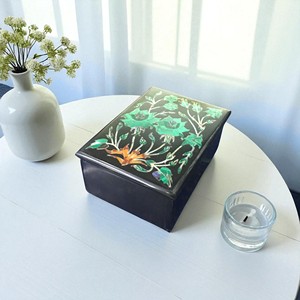 Đen đá cẩm thạch hình chữ nhật hộp đồ trang sức <span class=keywords><strong>Inlay</strong></span> làm việc với bán đá quý Hộp Đính cho Tặng - Product Image 1