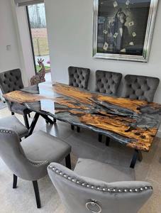Gray <b>Epoxy</b> <b>Resin</b> Live Edge Dining <b>Table</b> <b>Top</b> Rectangular Wood <b>Epoxy</b> Conference Meeting <b>Table</b> - Product Image 2