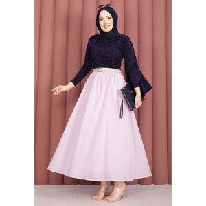 Pink Sporty Summer Pencil <b>Skirt</b> with Belt and Pockets Breathable Spandex and Cotton Denim Digital Printed Plain Style - Product Image 1