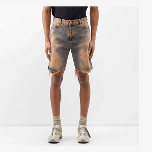 2025 ropa de calle de verano de alta calidad estilo holgado liso transpirable 3 cuartos de mezclilla para hombres pantalones cortos con logotipo bordado personalizado - Product Image 6