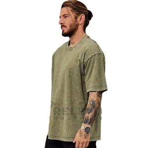 T-shirt délavé à l'acide personnalisé pour homme, 220g, en coton, col rond, manches courtes, imprimé, fitness, t-shirt vierge, 100% coton jersey - Product Image 2