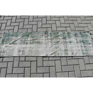 Vintage 1.7 X 3.8ft Vert Beige Laine Tapis Classique Grande Surface Tapis Turc Patchwork Abstrait Rectangle Latex pour Couloir - Product Image 3