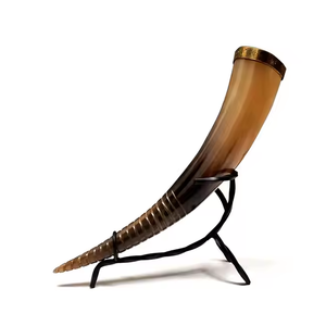 Corne à boire en corne de buffle véritable de qualité supérieure, support métallique, artisanat naturel, écologique, fait à la main, pour une expérience premium - Product Image 2