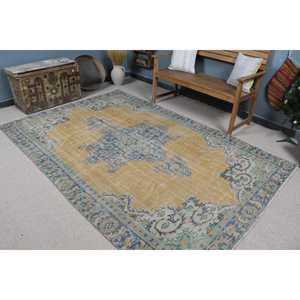 Vintage Large Rug 5.9x8.9 ft (179x270 cm), Turkish <b>Yellow</b> Floral Rug - Product Image 1