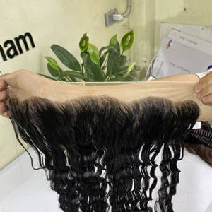 Encaje Frontal suizo transparente de alta calidad, cabello ondulado profundo, negro, 13x6 - Product Image 6