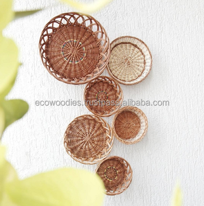 Juego de mimbre de 6 piezas ecológico Premium, Cestas colgantes de pared de mimbre de bambú artesanal, patrón de naturaleza muerta redonda, decoración del hogar - Product Image 2