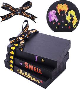 Halloween Hocus Pocus Wood Decorative Books Stack Mini Faux Tiered Tray Wood Books, I Smell Children Wooden Blocks <b>Sign</b> - Product Image 5