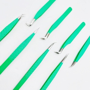 Pinzas profesionales para extensión de pestañas, pinzas tipo L de 90 grados con recubrimiento en polvo verde, pinzas para pestañas de 45 grados, logotipo personalizado sostenible - Product Image 6