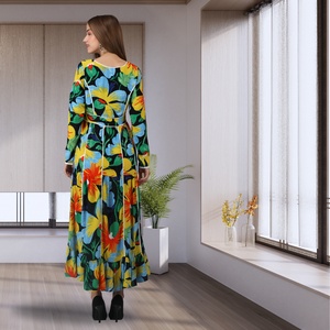 Maxi vestido floral hecho a mano para mujer, manga larga, estampado vibrante, elegante, informal, ropa de día, estilo de fiesta, estilo de moda, natural - Product Image 4