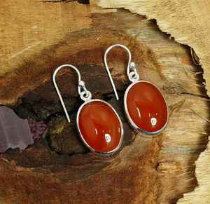 Boucles d'oreilles ovales en cornaline rouge, en argent sterling 925, bijoux en pierres précieuses faits à la main, cadeau élégant pour femmes - Product Image 1
