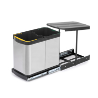 Contenedor de Basura de Acero Inoxidable Emuca, Mueble de Cocina con Montaje Inferior, Función de Extracción Manual/Automática, Modelo España
