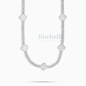 Venta al por mayor 18K chapado en oro enlace cubano 925 Cadena de plata fina 14mm moissanita trébol punta collar Premium moissanita joyería - Product Image 2