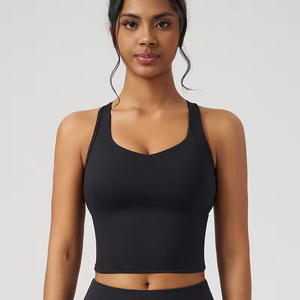 Nouveaux débardeurs de sport pour femmes 100% coton Shorts de yoga Fitness rembourrés Dos nageur Tricotés avec soutien-gorge intégré Casual Été - Product Image 2