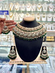 Conjunto de collar de cobre y latón Kundan Vintage con pendientes, joyería india tradicional para bodas, fiestas y regalos de compromiso - Product Image 3