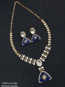 Elegante piedra azul chapado en oro hecho a mano COLLAR COLGANTE y pendientes conjunto de alta calidad Azul Cadena de piedras preciosas conjunto de joyería para mujer - Product Image 2