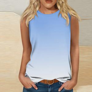 เสื้อยืดคอกลมแขนกุดสำหรับผู้หญิง, เสื้อยืดคอกลมผ้าเจอร์ซีย์มีคอปกพิมพ์ลายน้ำหนักเบา2025ฤดูร้อน - Product Image 4