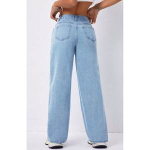 Jean en denim baggy vintage bleu glace de luxe pour femme, taille haute, extensible doux, écologique, durable, tendance, décontracté, en tissu plaqué, toutes tailles - Product Image 6