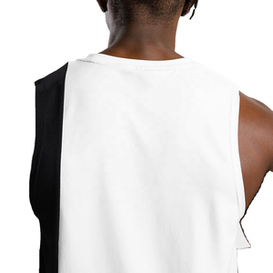 Premium Wholesale Fleece-Lined Side Panel <b>Tank</b> <b>Top</b> for <b>Men</b> <b>Black</b> and White Color Contrast Sleeveless Shirt for Gym <b>Tank</b> <b>Tops</b> - Product Image 4