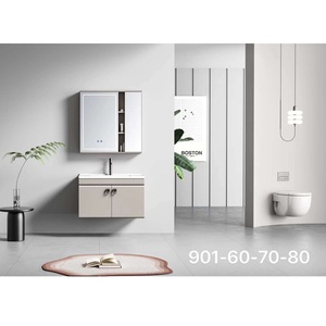 Durable moderno PVC madera contrachapada OEM servicio impermeable personalizable baño Vanidades montado en la pared clásico lavabo gabinetes para Villa - Product Image 1