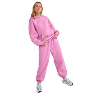 <b>womens</b> pink tracksuit oversized pullover hoodie and <b>jogger</b> pants set casual <b>fleece</b> Trackstar OEM Private Label - Product Image 1