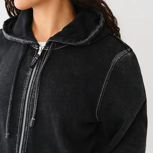 Nuevo invierno sólido largo Logo algodón ácido lavado Sudadera con capucha conjunto corto mujeres transpirable conjunto de dos piezas para gimnasio Fitness Wear - Product Image 3