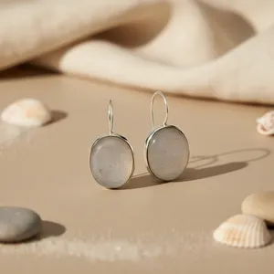 Boucles d'oreilles pendantes en argent 925 avec pierre de lune, cadeau pour femme - Product Image 2