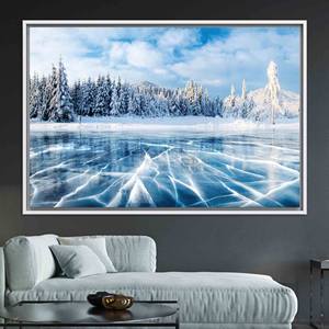 Winter Forest View Tempered Glass Art: Landscape Canvas Print,WHITE <b>FRAMED</b> CANVAS - Product Image 1