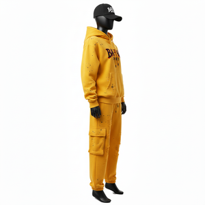 Women Premium Fleece Tracksuit Cotton Polyester <b>Brushed</b> Fabric Yellow Hoodie Jogger Set Screen Print Logo plus size Tracksuits - Product Image 4