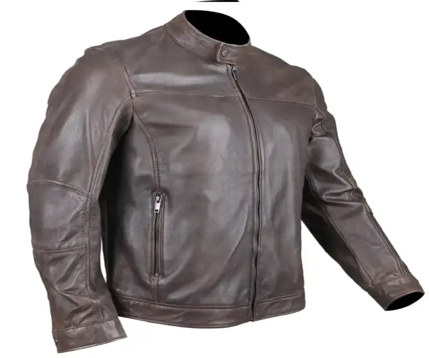 ジッパー付きモーターバイクピュアレザージャケットメンズファッション泡立てジャケット