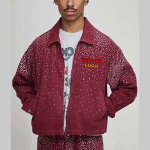 Veste en jean streetwear sport à épaules tombantes de style hip hop sur mesure avec strass partout veste lourde pour hommes - Product Image 4