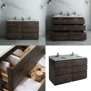 Muebles de baño con estilo moderno: tocadores de baño de madera con fregadero y cajones integrados - Product Image 2