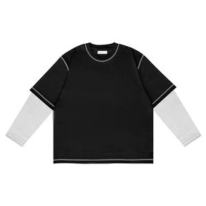 Custom 2-in-1 <b>for</b> Look Streetwear <b>Long</b>-<b>Sleeved</b> <b>Men's</b> T-<b>shirts</b> Double Layer 100% Cotton <b>White</b> Embroidery Patch Unique Style - Product Image 5