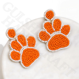 ต่างหูลูกปัดพิมพ์ลายอุ้งเท้าสีดำสีแดงงานแฮนด์เมดต่างหูแฟชั่นวันเกมสำหรับเด็กผู้หญิง - Product Image 5