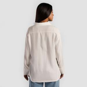 Camisa tipo top cruzada Harmony Outwear blanca con cuello asimétrico de popelina, lino y algodón tejido, holgada, informal y formal, talla XL para otoño y primavera - Product Image 2