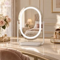 Miroir de maquillage ovale à LED avec adaptateur 12V, cadre en fer, éclairage en aluminium de 3 mm et interrupteur tactile – Fournisseur d'usine