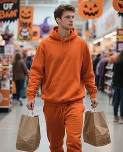 Chándal de lana de algodón 500GSM de lujo para hombre con capucha azul marino panel blanco con logotipo bordado conjunto de pantalones de invierno Premium - Product Image 4