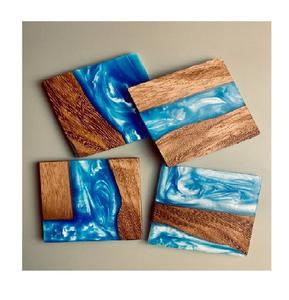 Wholesale Custom Logo Round Wooden <b>Coaster</b> <b>Set</b> of 4 Pieces with Holder Acacia Wood and Epoxy Resin <b>Coasters</b> for Drinks Stone - Product Image 1