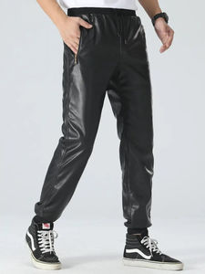 Pantalones de cuero para hombre con bolsillos con cremallera | Diseño cómodo y moderno Pantalón de hombre antiarrugas teñido liso antiarrugas - Product Image 6