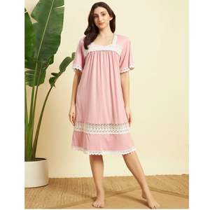 Chemise de nuit victorienne en dentelle 100% coton pour femmes, manches longues, longueur totale, tissu respirant, col rond, imprimé dégradé - Product Image 1