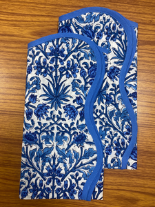 Serviettes en coton 100% imprimées en bloc de main floral indien avec des serviettes en tissu à passepoil bleu royal foncé - Product Image 2