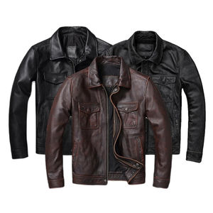 Veste en cuir pour homme tendance de l'hiver, à col montant et logo frontal, nouvelle mode, coupe-vent - Product Image 1