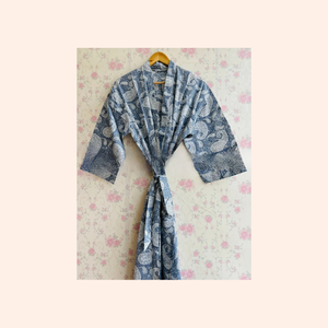 Robe kimono en coton imprimé à la main avec motifs floraux, 100% coton, peignoir pour femmes, pour les saisons printemps, été, automne, hiver - Product Image 3