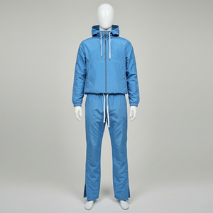 Loose Hooded Solid Eco-Friendly Streetwear Unisex Side Pockets Flared Nylon Sweatsuit Set for Men - Product Image 2