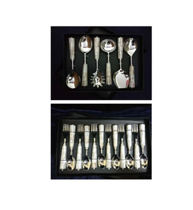 Servidor de ensalada de acero inoxidable, juego de 18 piezas, diseño de mango de madreperla, fabricación artesanal, precio asequible - Product Image 1