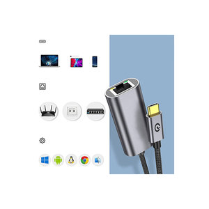 Cable Convertidor Ethernet Netzy QG04 Tipo-C a RJ45, 1024 Mbps, 22 cm, Negro - Dispositivos de Red - Product Image 3