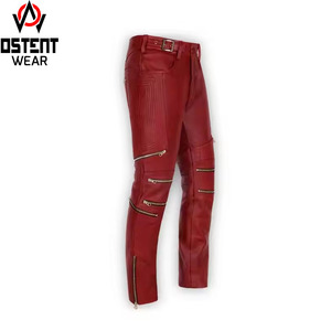 Vente en gros sur mesure de pantalons en cuir de dernier style pour hommes pantalons en cuir à la mode pour hommes pantalon en cuir à taille haute véritable pantalon de couleur rouge - Product Image 2