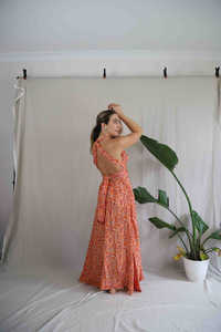 Nouvelle arrivée Sexy sans manches col en v profond dos nu mode femmes été Floral Maxi robe 2025 nouveauté au meilleur prix toujours - Product Image 4