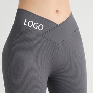Leggings Deportivos de Cintura Baja para Gimnasio, Leggings de Yoga con Efecto Levanta Glúteos, Diseño Cruzado en V, Cintura Elástica, Logotipo Personalizado - Product Image 5