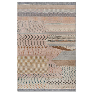 Tapis noués à la main en laine et soie de bambou à motifs géométriques Manchaha, rose et violet, pour usage domestique - Les-2938 - Product Image 1